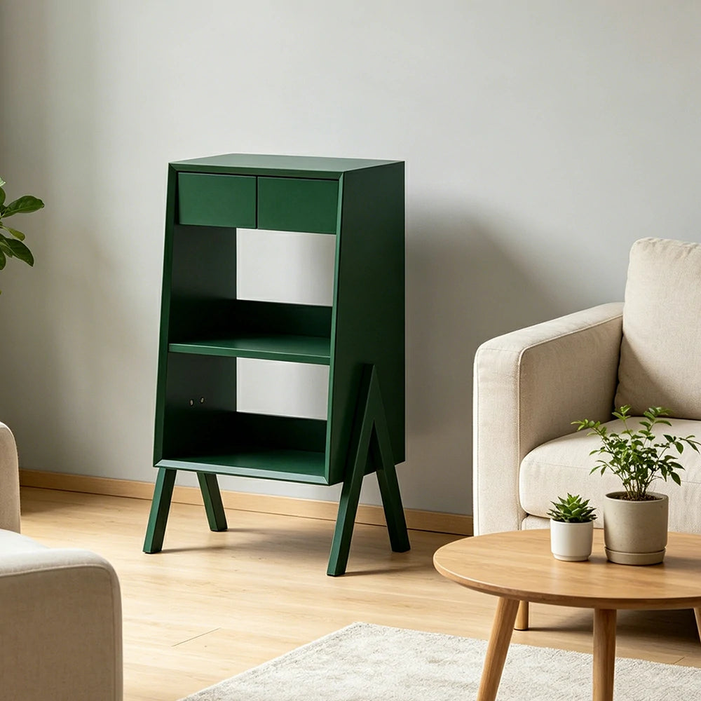LIVARA Freestanding Bookshelf Solid Wood Multi Layer Storage Cabinet for Living Room Bedroom & Study - Green