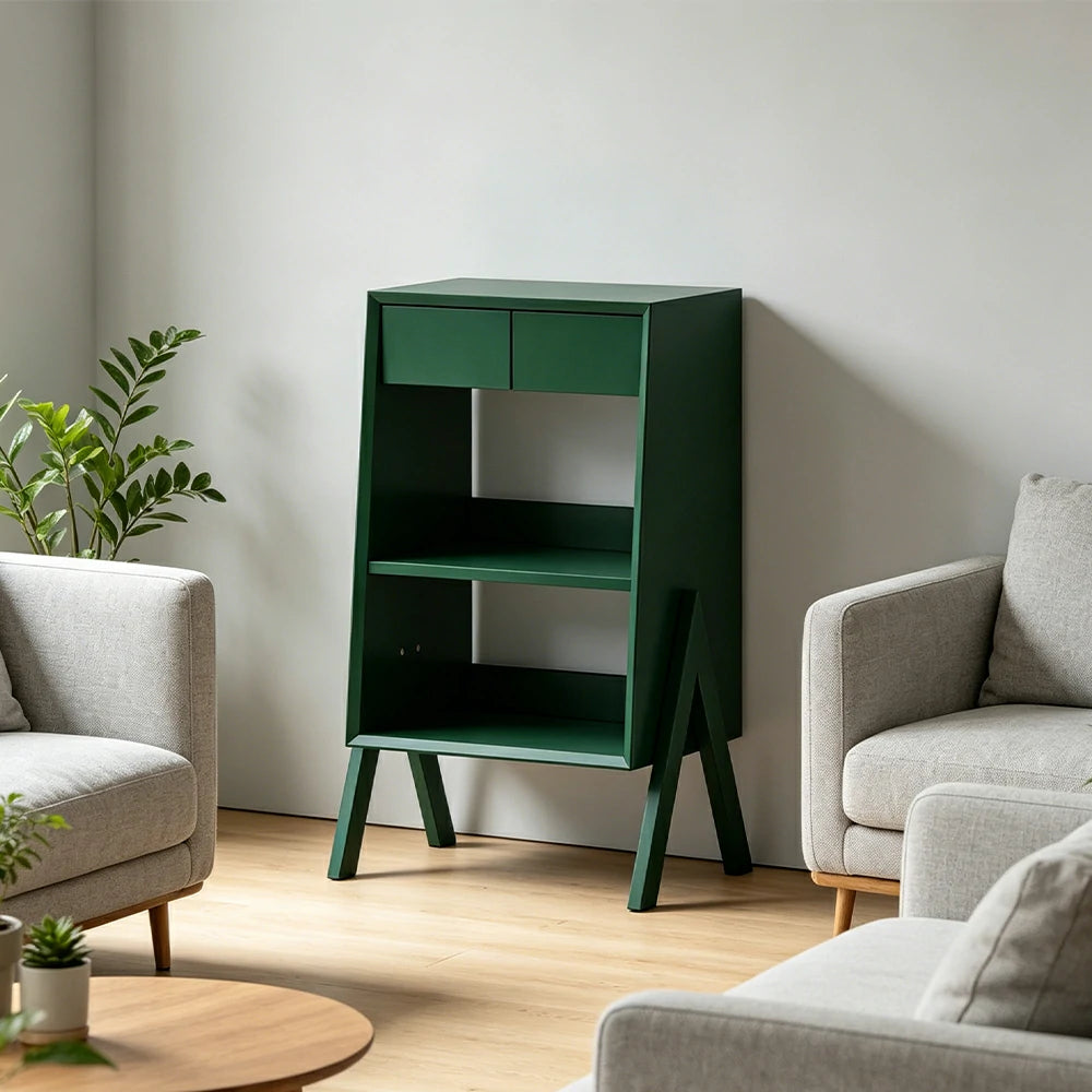 LIVARA Freestanding Bookshelf Solid Wood Multi Layer Storage Cabinet for Living Room Bedroom & Study - Green