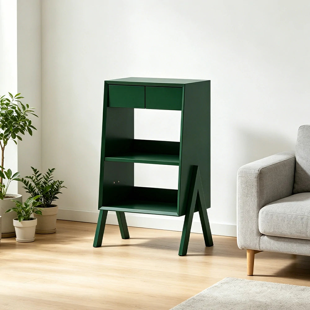 LIVARA Freestanding Bookshelf Solid Wood Multi Layer Storage Cabinet for Living Room Bedroom & Study - Green