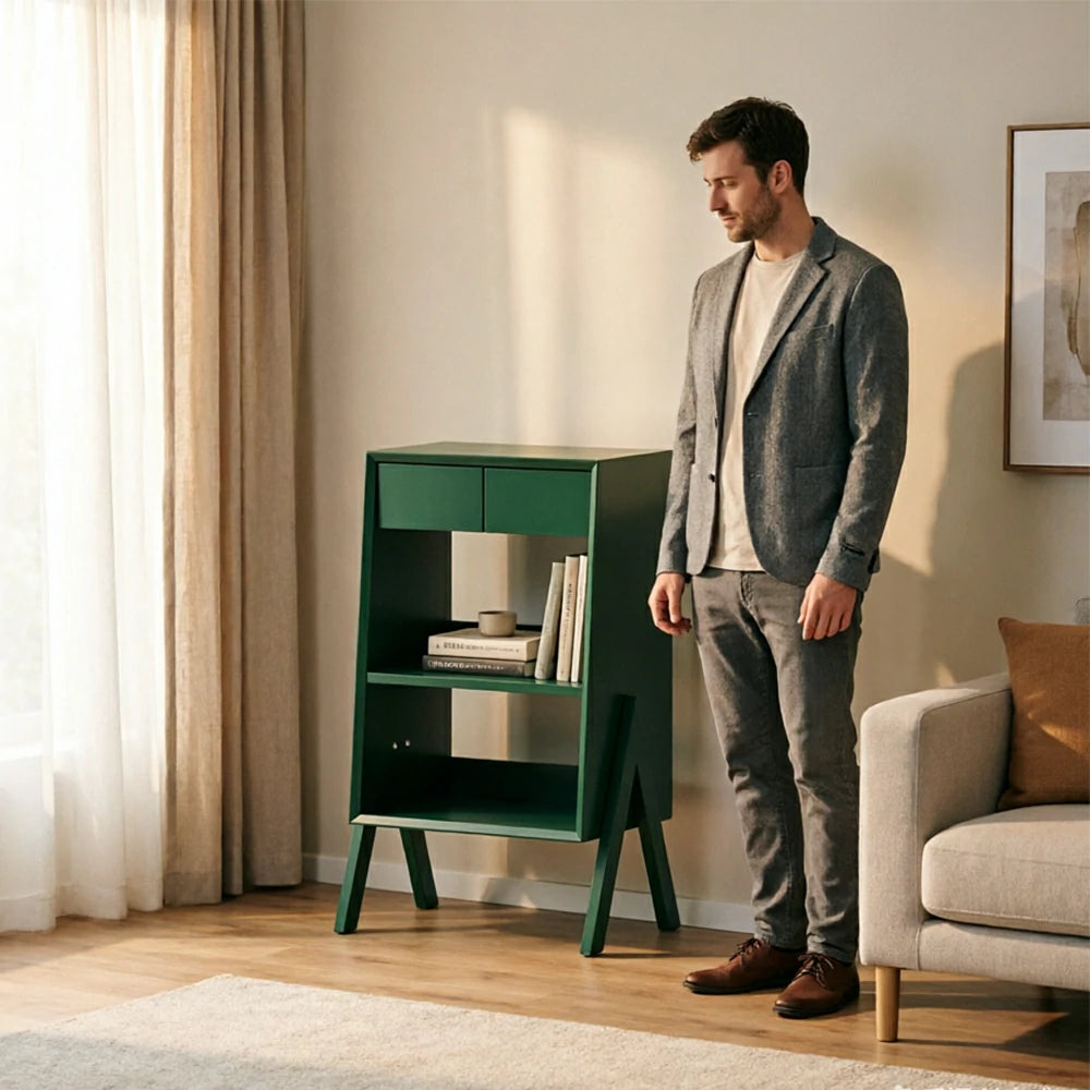 LIVARA Freestanding Bookshelf Solid Wood Multi Layer Storage Cabinet for Living Room Bedroom & Study - Green