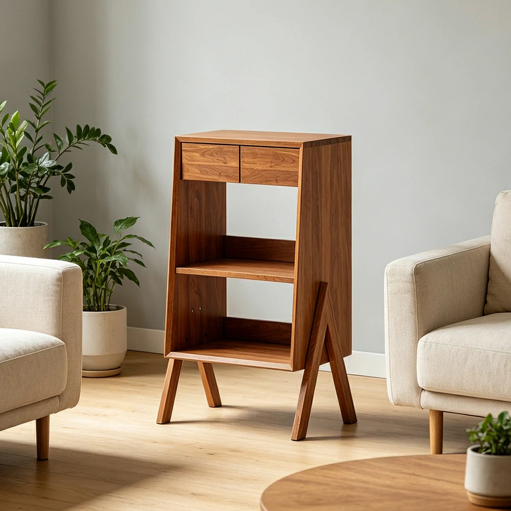LIVARA Freestanding Bookshelf Solid Wood Multi Layer Storage Cabinet for Living Room Bedroom & Study - Cherry