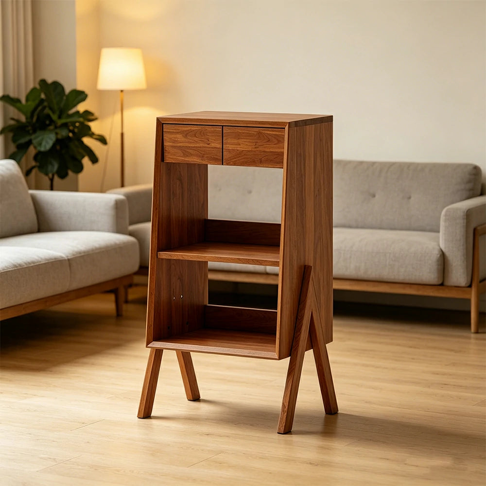 LIVARA Freestanding Bookshelf Solid Wood Multi Layer Storage Cabinet for Living Room Bedroom & Study - Cherry
