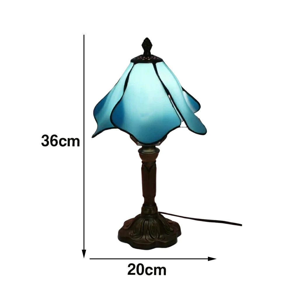 LIVARA Sky Blue Lotus Stained Glass Table Lamp Handmade Tiffany Style E27 Bedside Light Vintage Decor for Living Room Bedroom Study