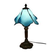 LIVARA Sky Blue Lotus Stained Glass Table Lamp Handmade Tiffany Style E27 Bedside Light Vintage Decor for Living Room Bedroom Study