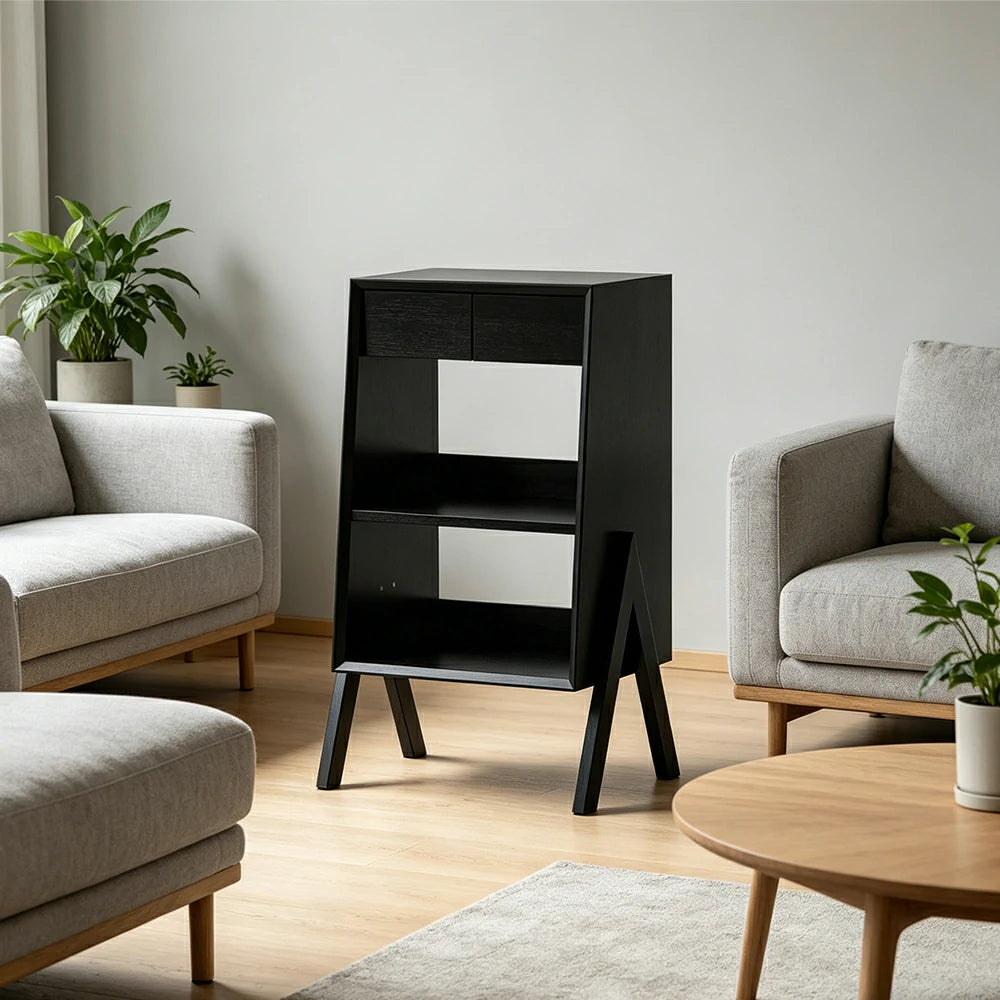 LIVARA Freestanding Bookshelf Solid Wood Multi Layer Storage Cabinet for Living Room Bedroom & Study - Black