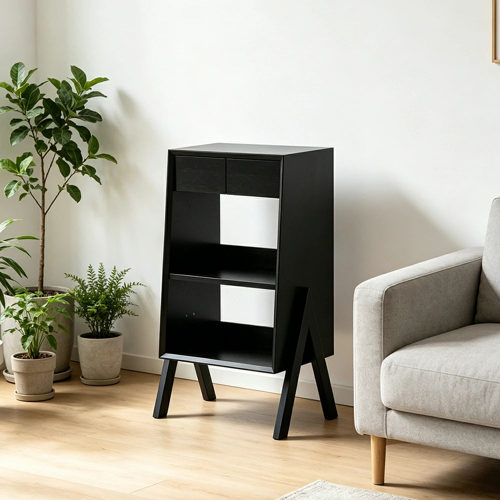 LIVARA Freestanding Bookshelf Solid Wood Multi Layer Storage Cabinet for Living Room Bedroom & Study - Black