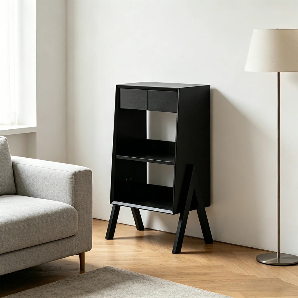 LIVARA Freestanding Bookshelf Solid Wood Multi Layer Storage Cabinet for Living Room Bedroom & Study - Black