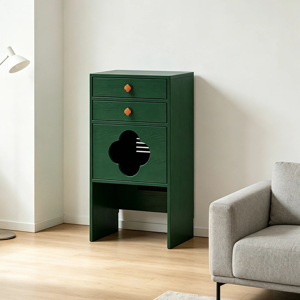 LIVARA Cat Storage Cabinet Built in Cat Rest Area with Drawers for Small Homes & Pet Friendly Spaces - Green