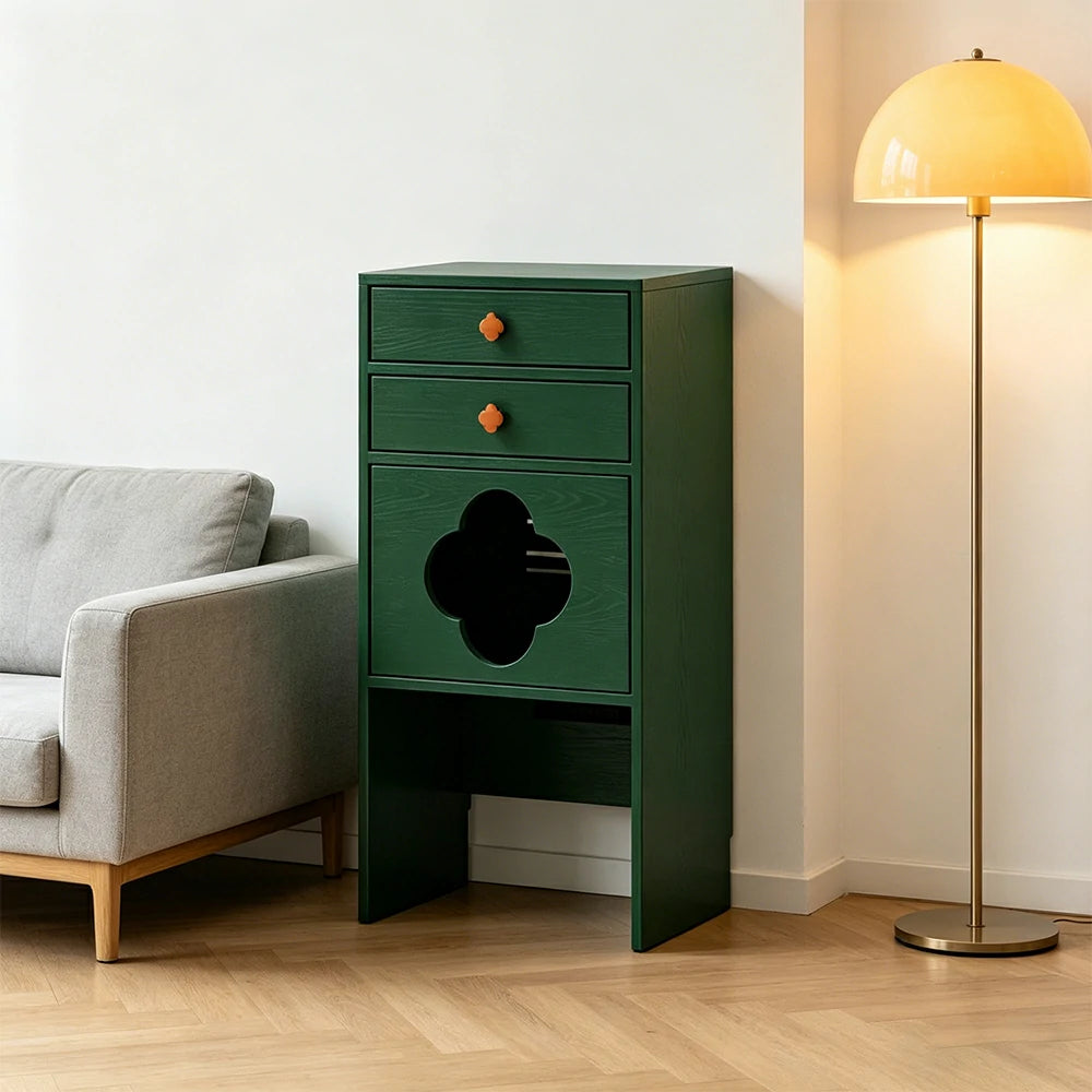 LIVARA Cat Storage Cabinet Built in Cat Rest Area with Drawers for Small Homes & Pet Friendly Spaces - Green