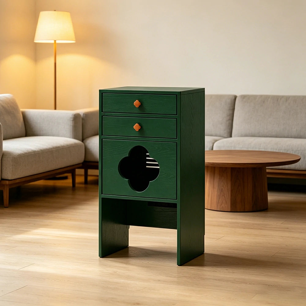LIVARA Cat Storage Cabinet Built in Cat Rest Area with Drawers for Small Homes & Pet Friendly Spaces - Green