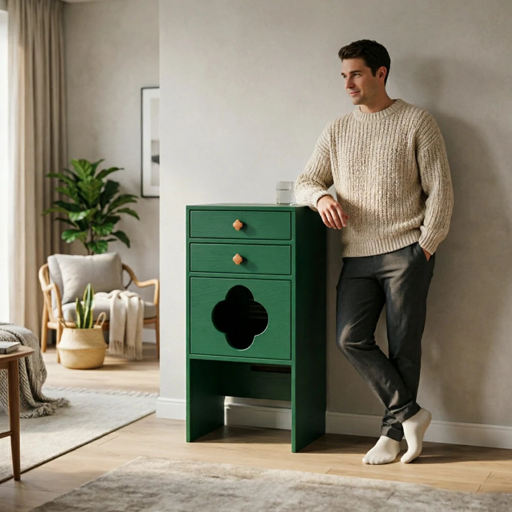 LIVARA Cat Storage Cabinet Built in Cat Rest Area with Drawers for Small Homes & Pet Friendly Spaces - Green