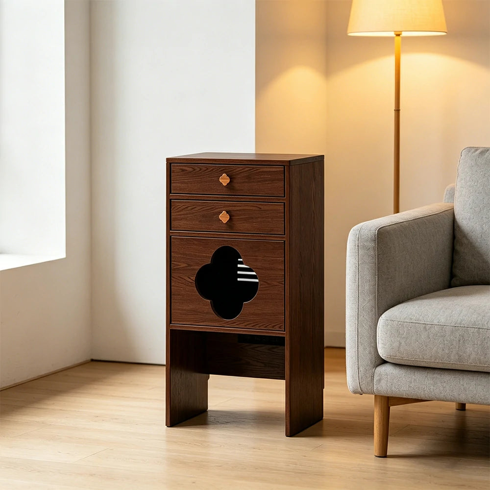 LIVARA Cat Storage Cabinet Built in Cat Rest Area with Drawers for Small Homes & Pet Friendly Spaces - Walnut
