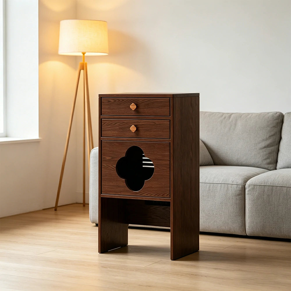 LIVARA Cat Storage Cabinet Built in Cat Rest Area with Drawers for Small Homes & Pet Friendly Spaces - Walnut