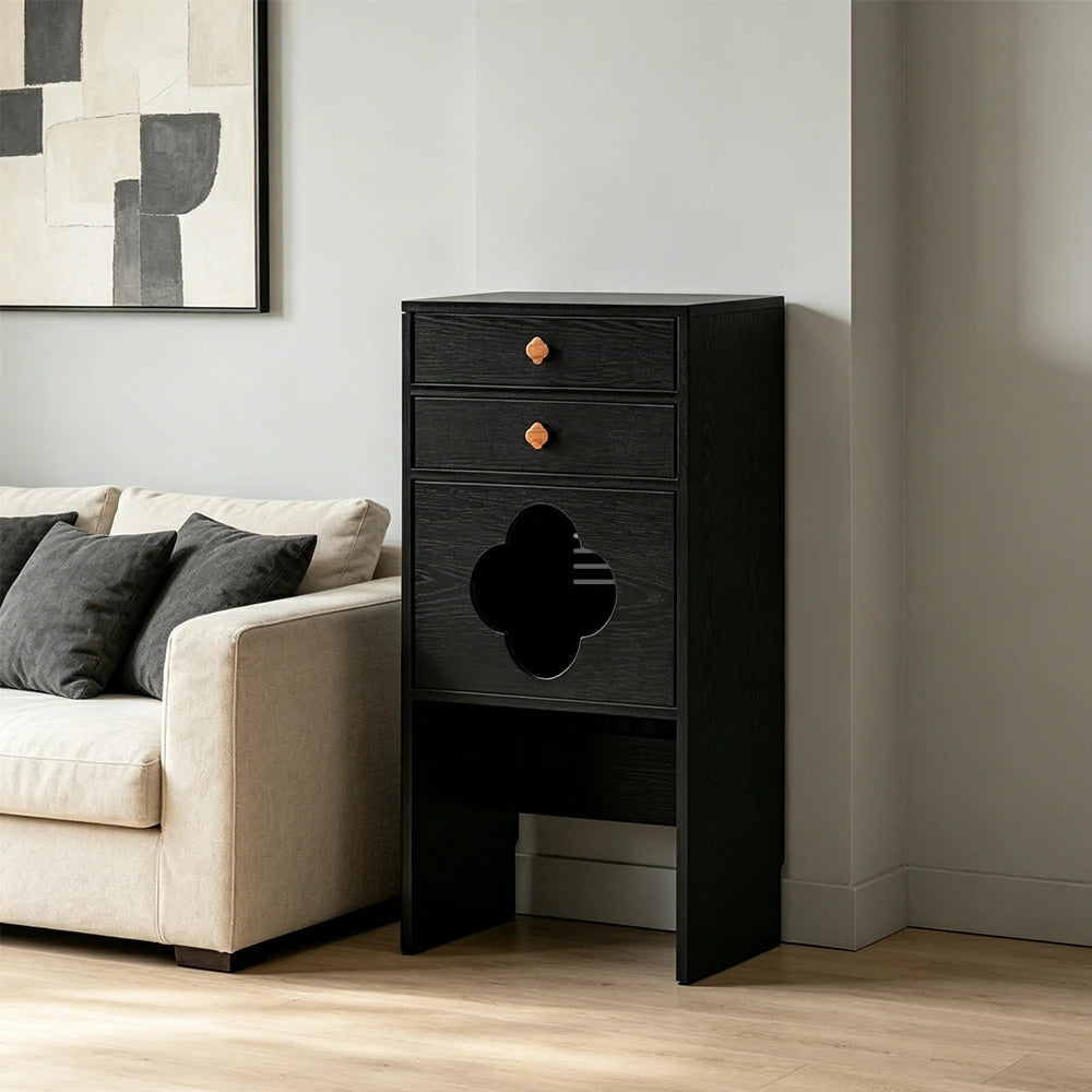 LIVARA Cat Storage Cabinet Built in Cat Rest Area with Drawers for Small Homes & Pet Friendly Spaces - Black