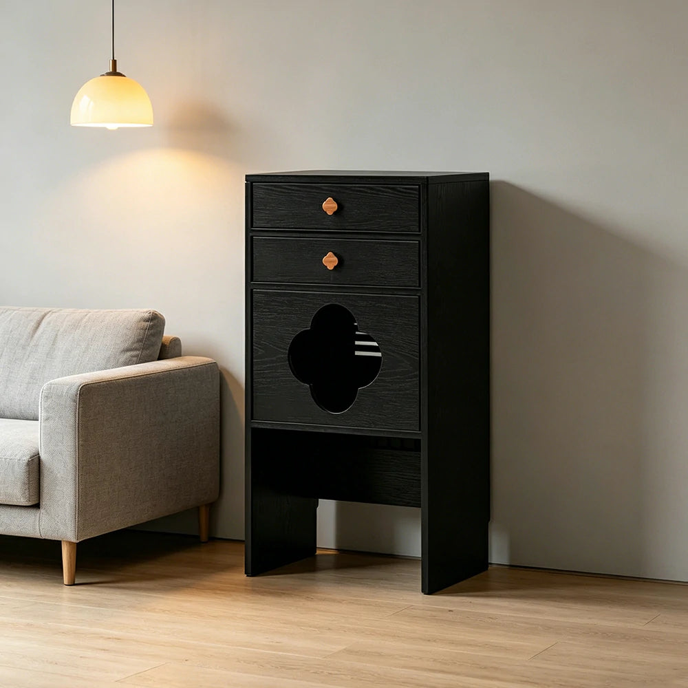 LIVARA Cat Storage Cabinet Built in Cat Rest Area with Drawers for Small Homes & Pet Friendly Spaces - Black