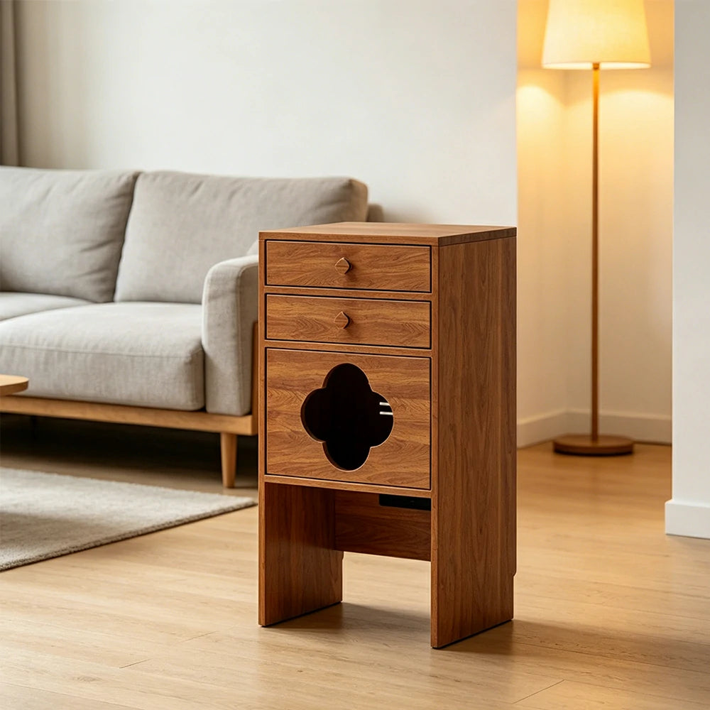 LIVARA Cat Storage Cabinet Built in Cat Rest Area with Drawers for Small Homes & Pet Friendly Spaces - Cherry