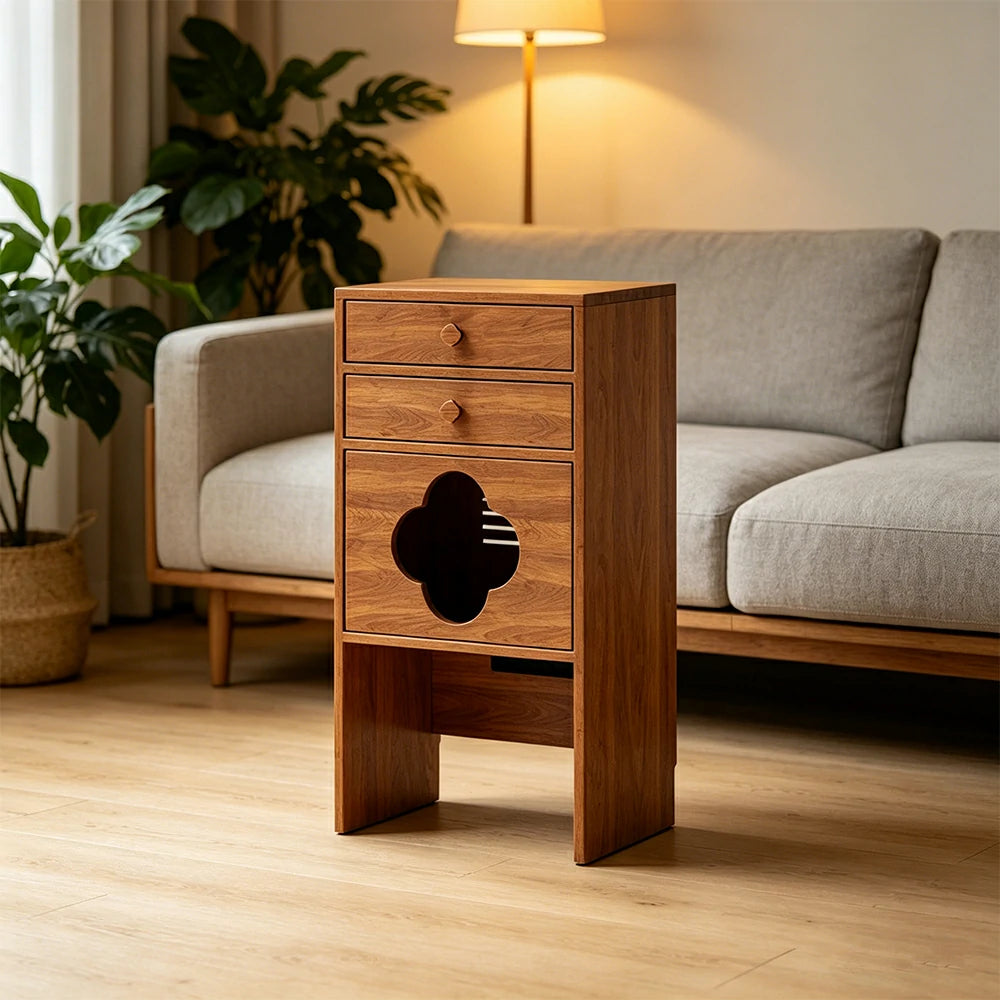 LIVARA Cat Storage Cabinet Built in Cat Rest Area with Drawers for Small Homes & Pet Friendly Spaces - Cherry