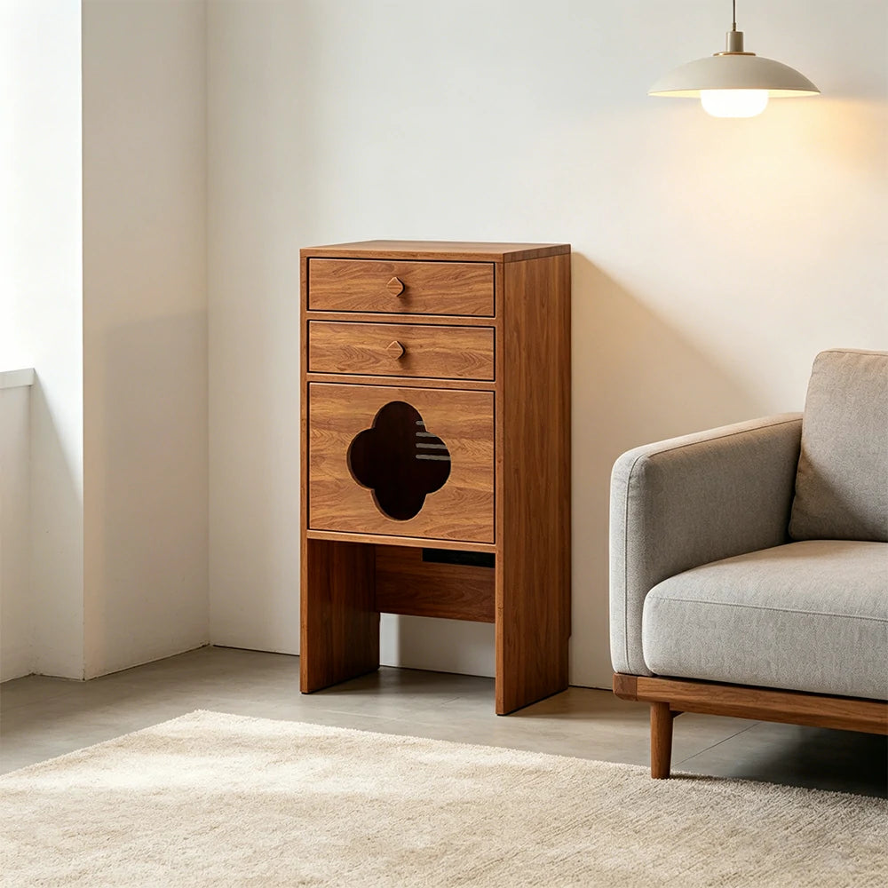 LIVARA Cat Storage Cabinet Built in Cat Rest Area with Drawers for Small Homes & Pet Friendly Spaces - Cherry