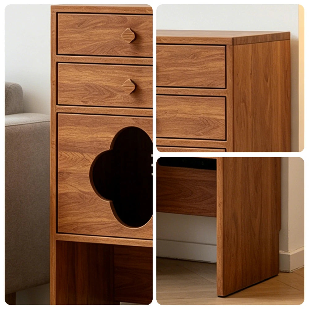 LIVARA Cat Storage Cabinet Built in Cat Rest Area with Drawers for Small Homes & Pet Friendly Spaces - Cherry