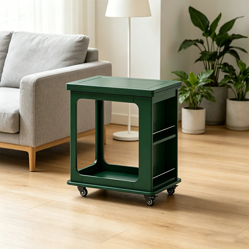 LIVARA Foldable Side Table Solid Wood Mobile Storage Desk for Living Room Bedroom & Small Spaces - Green