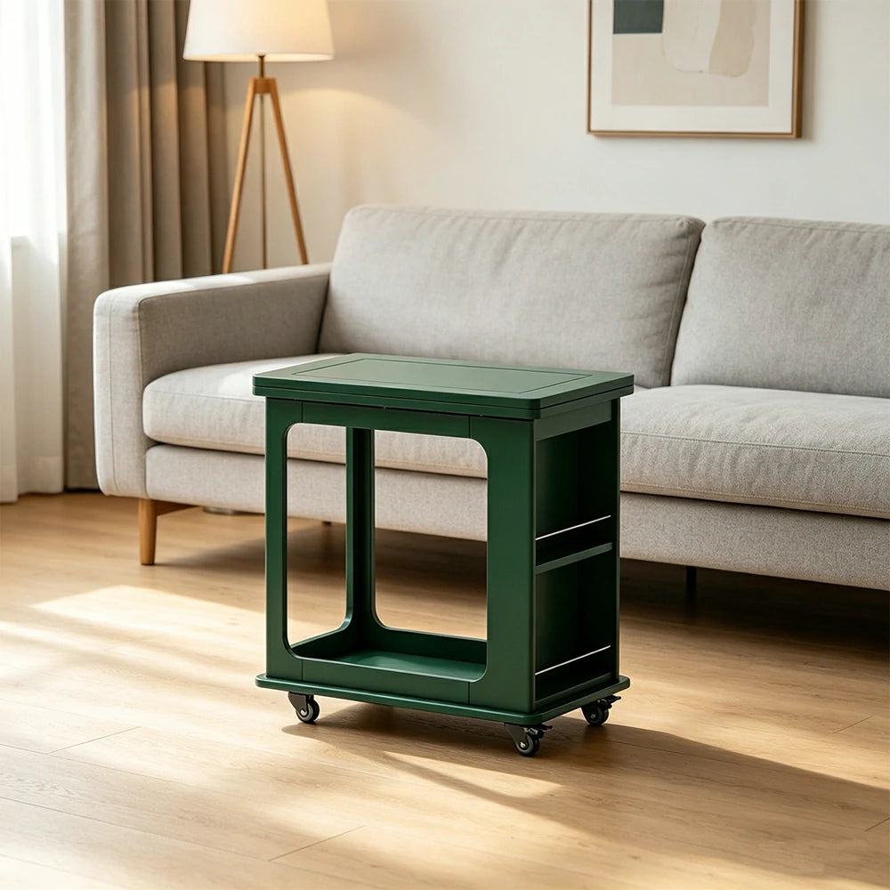 LIVARA Foldable Side Table Solid Wood Mobile Storage Desk for Living Room Bedroom & Small Spaces - Green