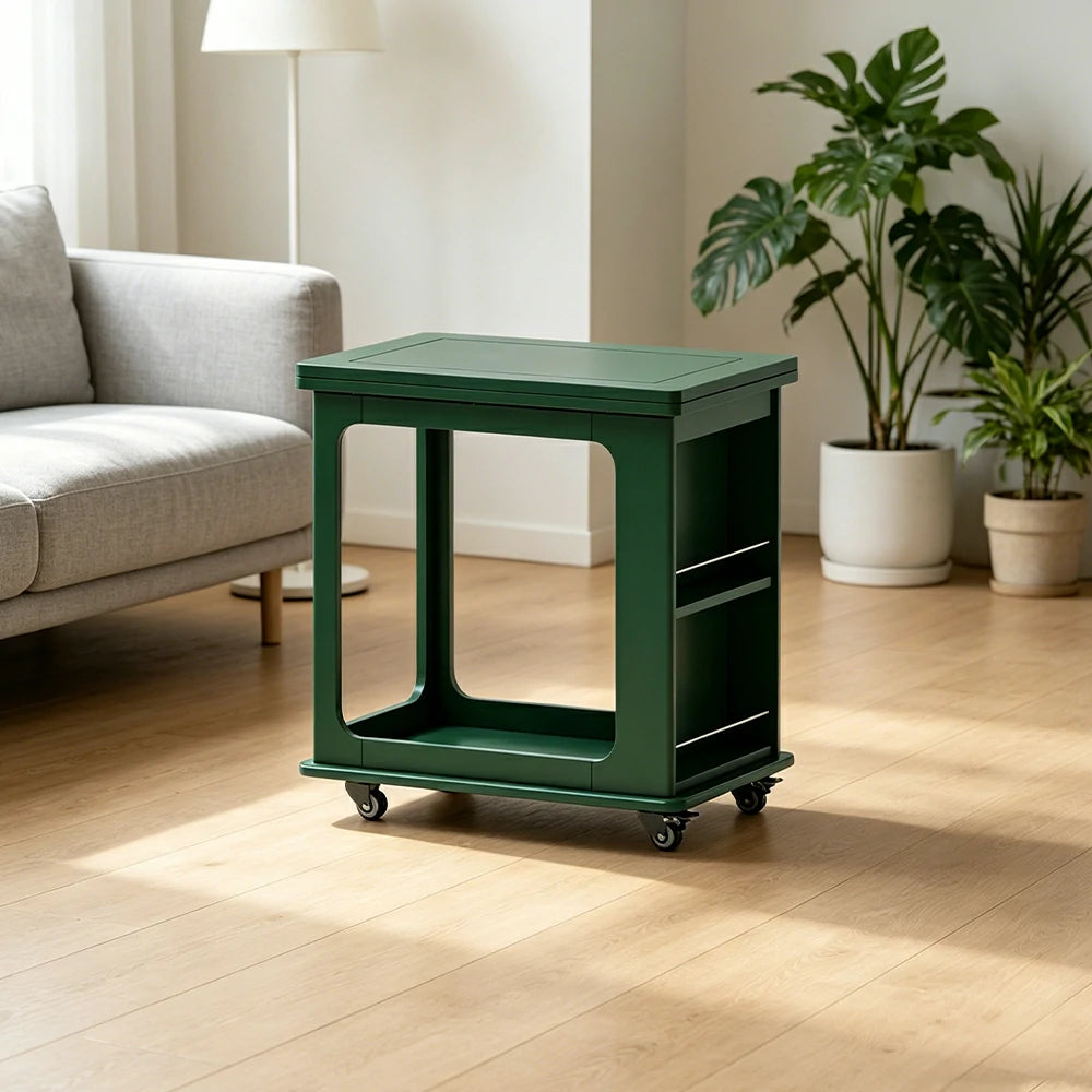 LIVARA Foldable Side Table Solid Wood Mobile Storage Desk for Living Room Bedroom & Small Spaces - Green