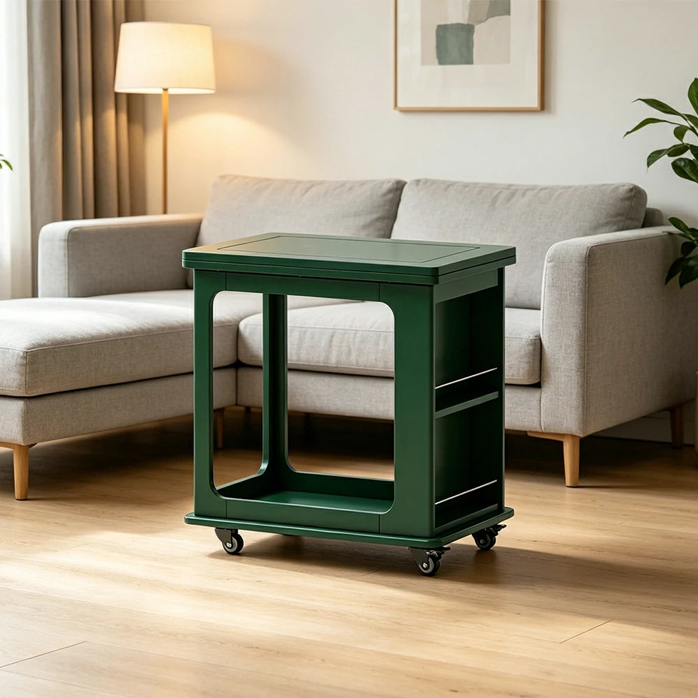 LIVARA Foldable Side Table Solid Wood Mobile Storage Desk for Living Room Bedroom & Small Spaces - Green