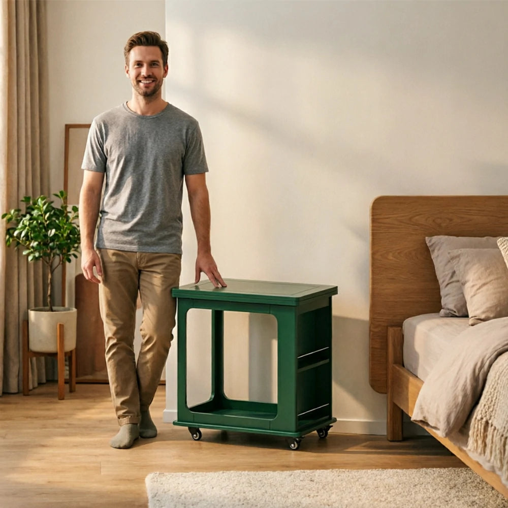 LIVARA Foldable Side Table Solid Wood Mobile Storage Desk for Living Room Bedroom & Small Spaces - Green