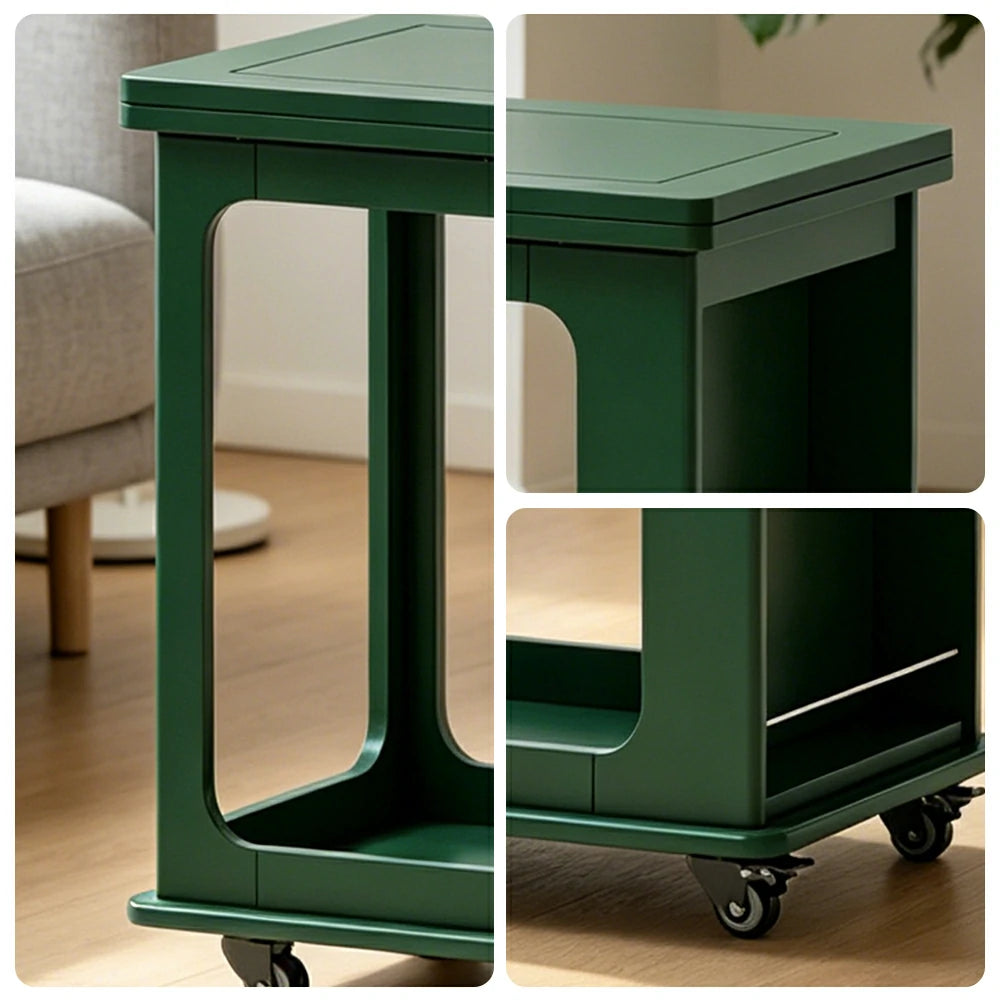 LIVARA Foldable Side Table Solid Wood Mobile Storage Desk for Living Room Bedroom & Small Spaces - Green