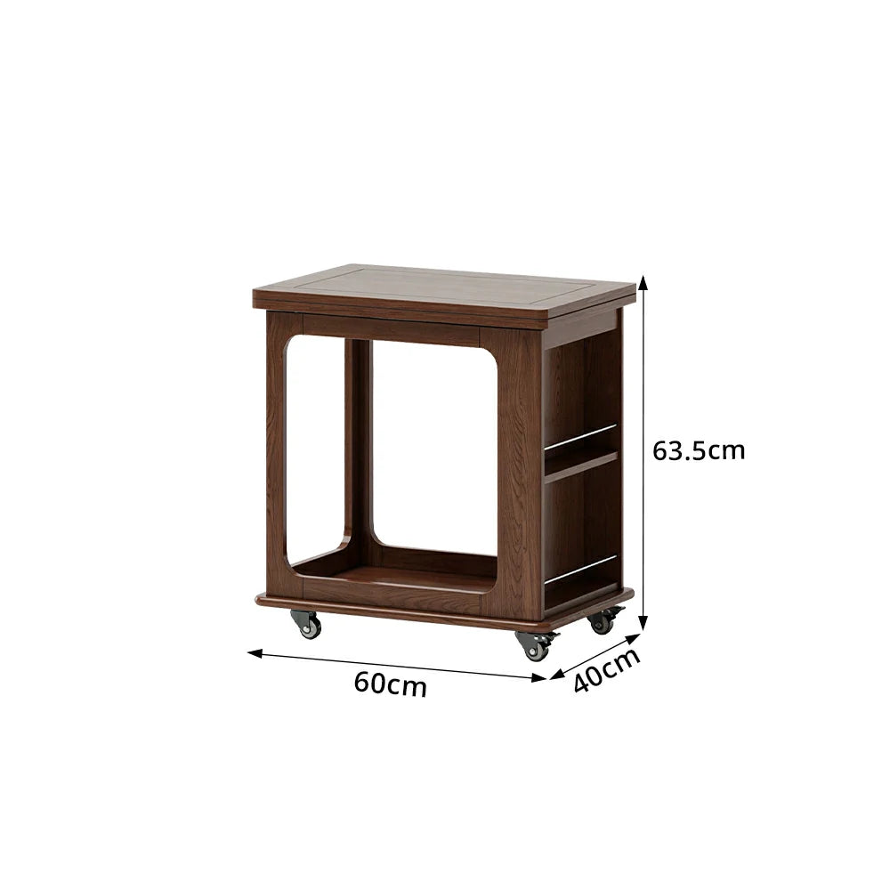 LIVARA Foldable Side Table Solid Wood Mobile Storage Desk for Living Room Bedroom & Small Spaces - Walnut