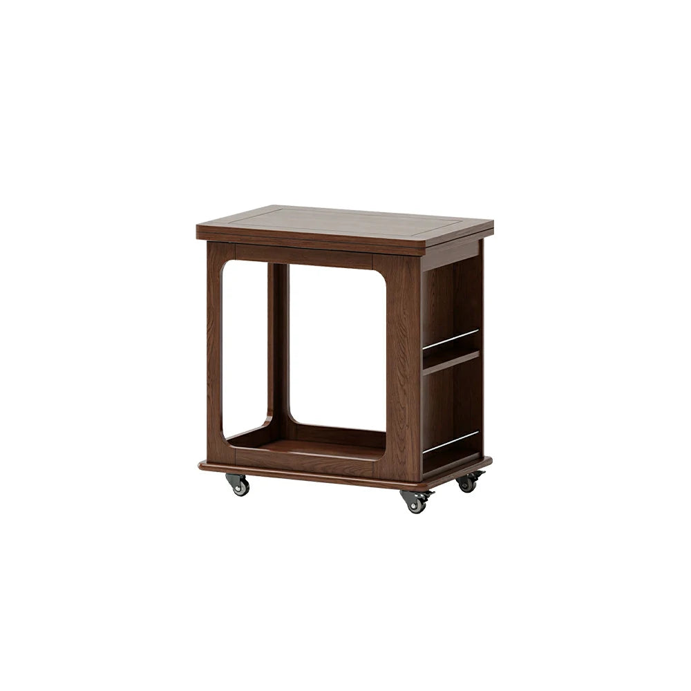 LIVARA Foldable Side Table Solid Wood Mobile Storage Desk for Living Room Bedroom & Small Spaces - Walnut