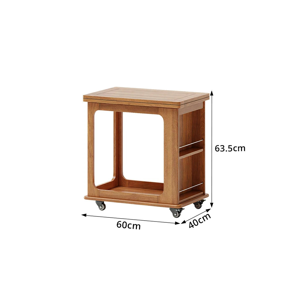 LIVARA Foldable Side Table Solid Wood Mobile Storage Desk for Living Room Bedroom & Small Spaces - Cherry