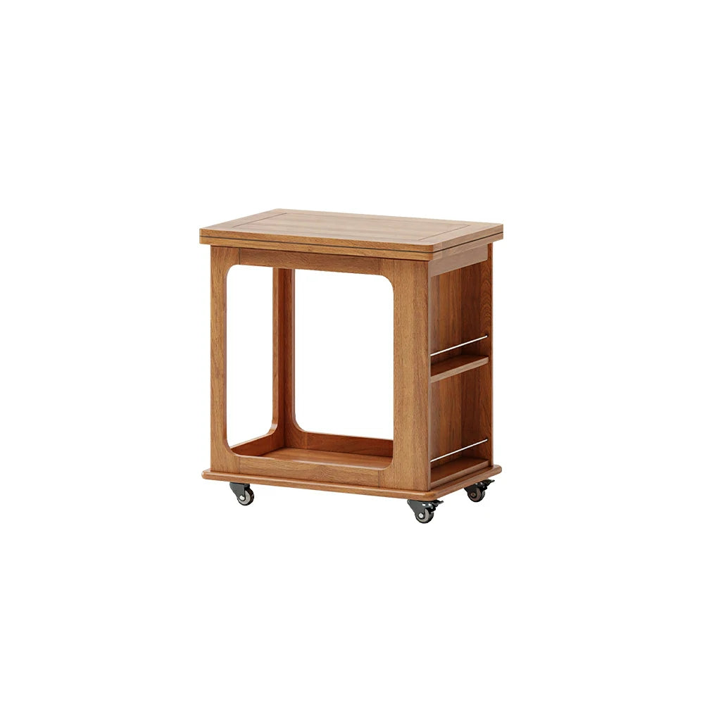 LIVARA Foldable Side Table Solid Wood Mobile Storage Desk for Living Room Bedroom & Small Spaces - Cherry
