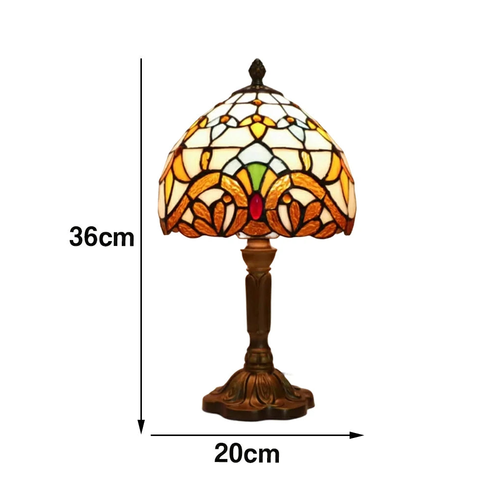 LIVARA Beige Baroque Stained Glass Table Lamp Handmade Tiffany Style E27 Bedside Light Vintage Decor for Living Room Bedroom Study