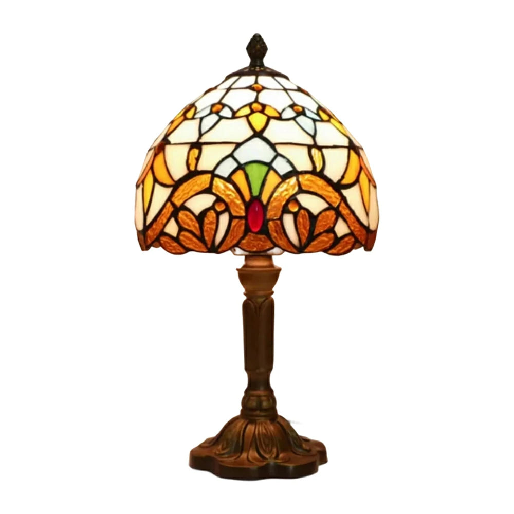 LIVARA Beige Baroque Stained Glass Table Lamp Handmade Tiffany Style E27 Bedside Light Vintage Decor for Living Room Bedroom Study