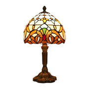 LIVARA Beige Baroque Stained Glass Table Lamp Handmade Tiffany Style E27 Bedside Light Vintage Decor for Living Room Bedroom Study