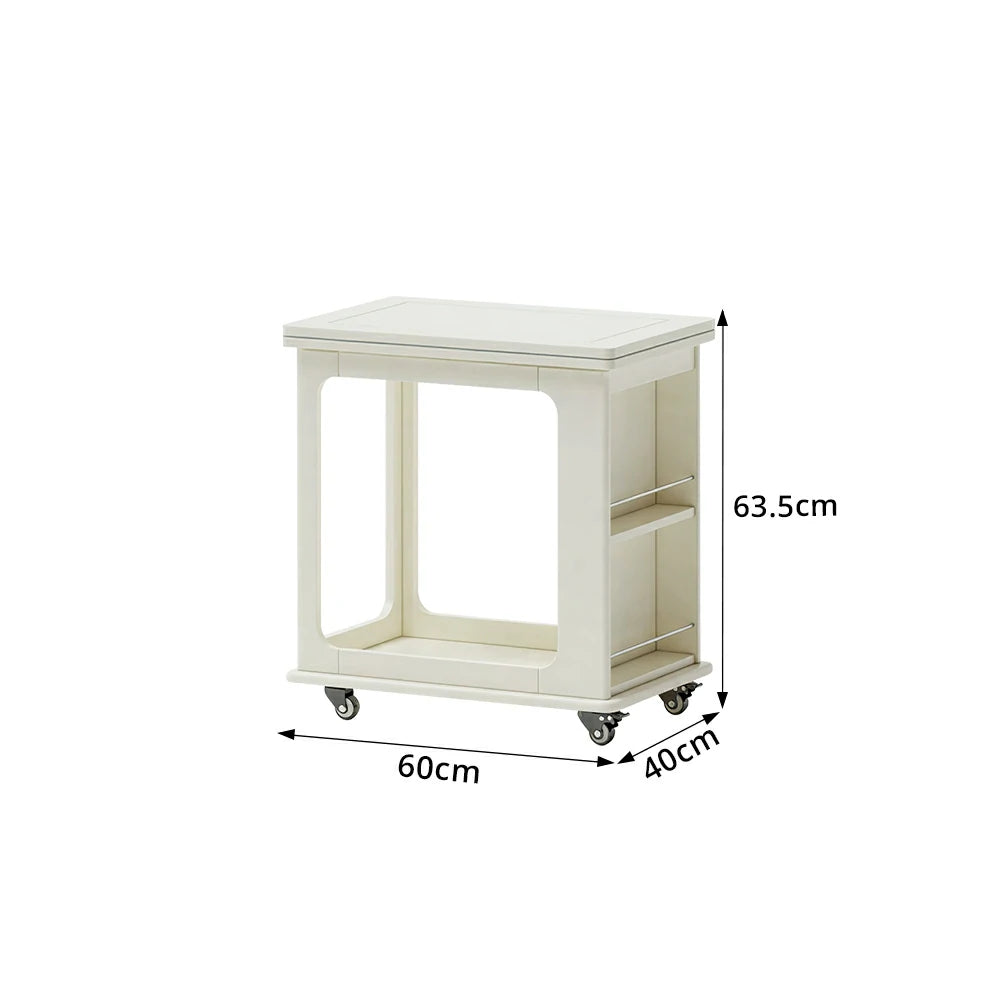 LIVARA Foldable Side Table Solid Wood Mobile Storage Desk for Living Room Bedroom & Small Spaces - White