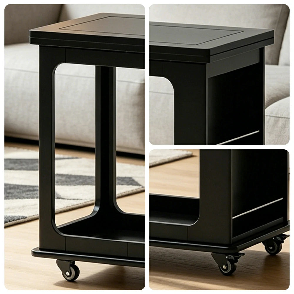 LIVARA Foldable Side Table Solid Wood Mobile Storage Desk for Living Room Bedroom & Small Spaces - Black
