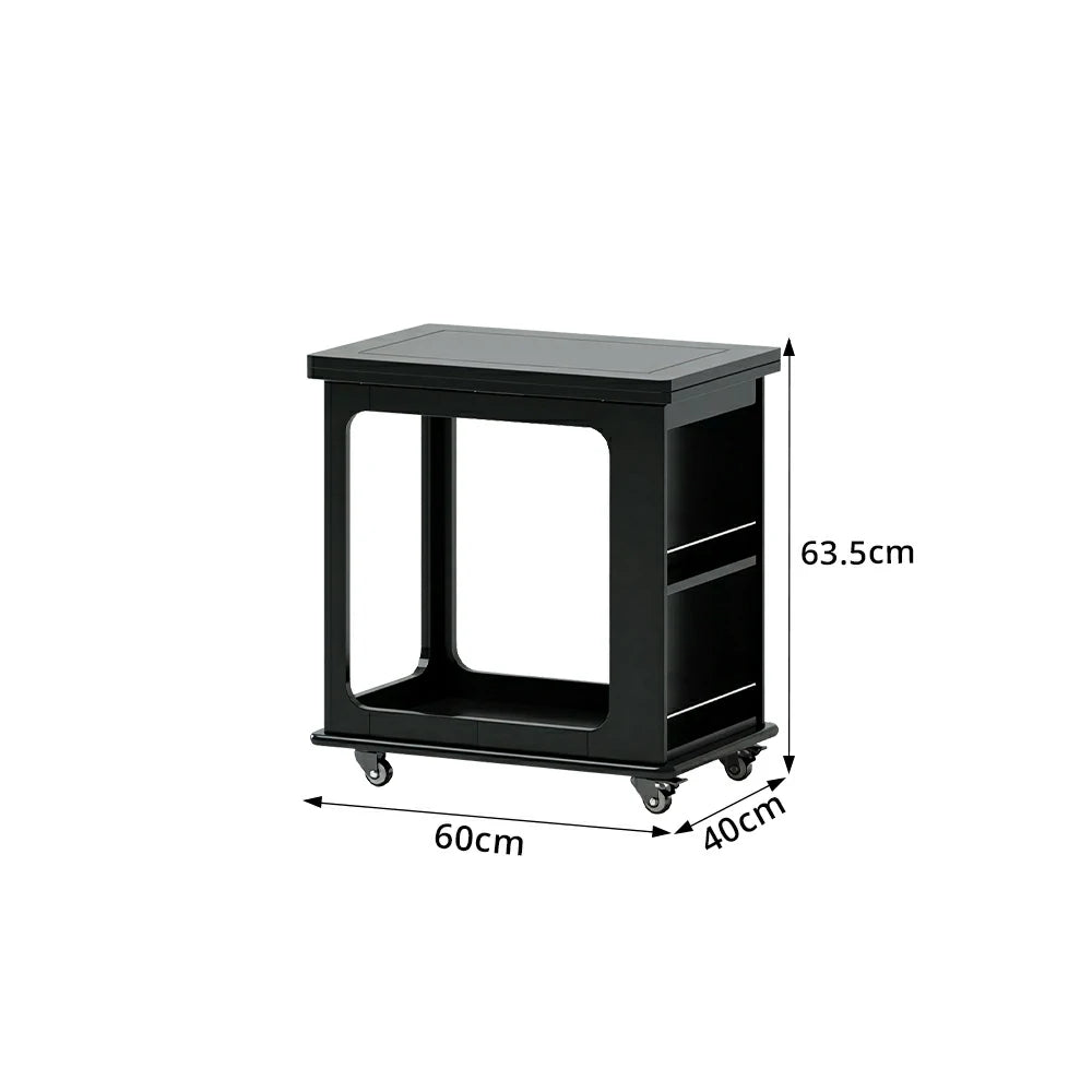 LIVARA Foldable Side Table Solid Wood Mobile Storage Desk for Living Room Bedroom & Small Spaces - Black