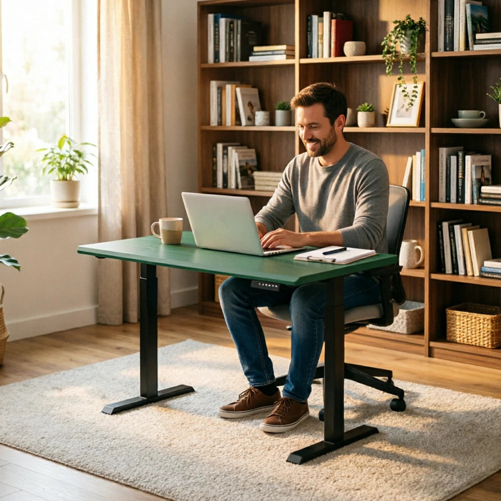 LIVARA Electric Standing Desk 140/160cm Solid Wood Height Adjustable Gaming & Office Table for Study Bedroom & Workspace - Green