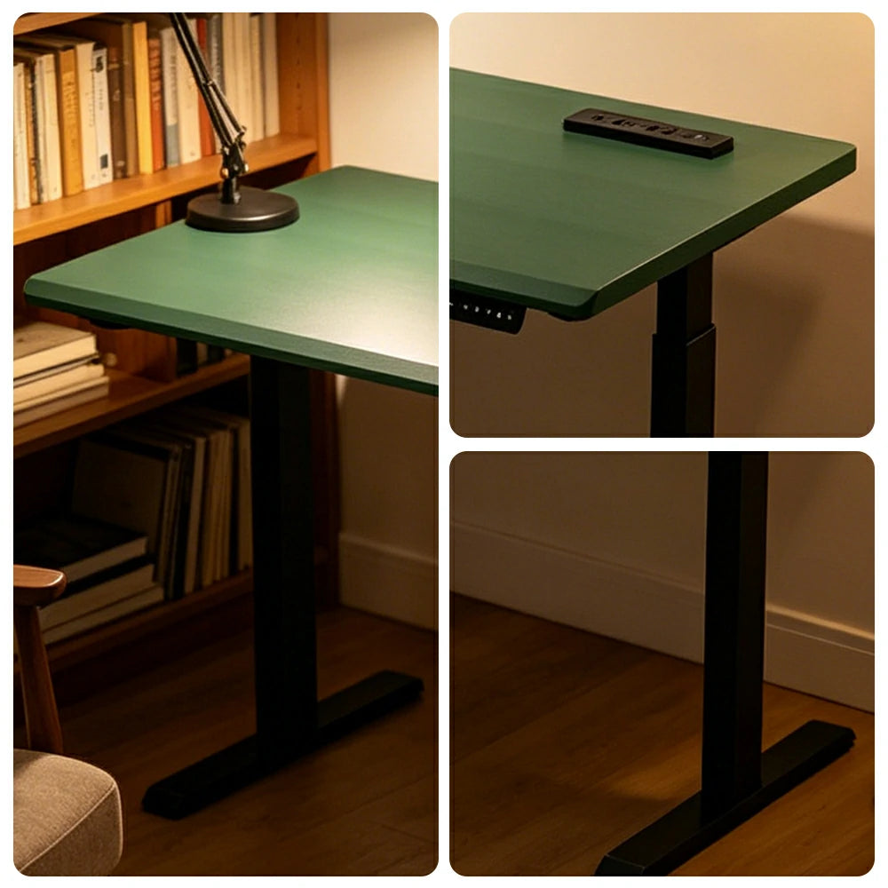 LIVARA Electric Standing Desk 140/160cm Solid Wood Height Adjustable Gaming & Office Table for Study Bedroom & Workspace - Green