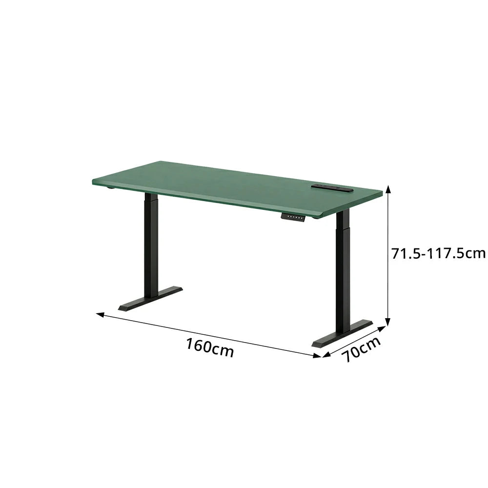 LIVARA Electric Standing Desk 140/160cm Solid Wood Height Adjustable Gaming & Office Table for Study Bedroom & Workspace - Green