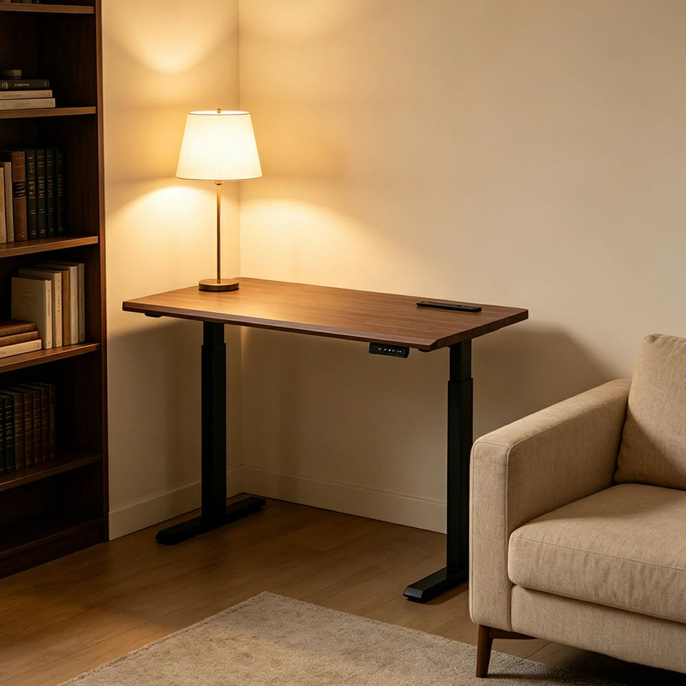 LIVARA Electric Standing Desk 140/160cm Solid Wood Height Adjustable Gaming & Office Table for Study Bedroom & Workspace - Walnut