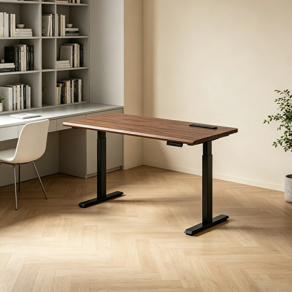 LIVARA Electric Standing Desk 140/160cm Solid Wood Height Adjustable Gaming & Office Table for Study Bedroom & Workspace - Walnut