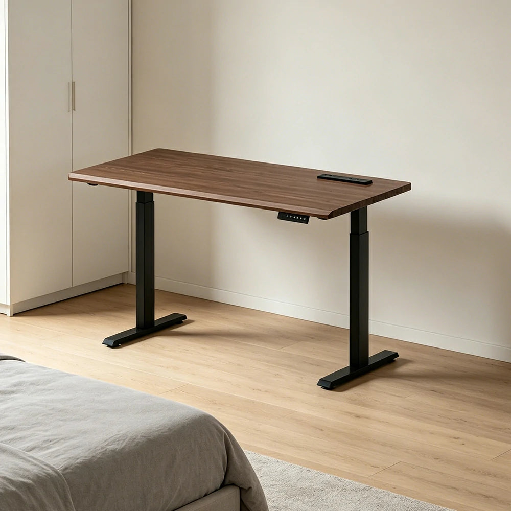 LIVARA Electric Standing Desk 140/160cm Solid Wood Height Adjustable Gaming & Office Table for Study Bedroom & Workspace - Walnut