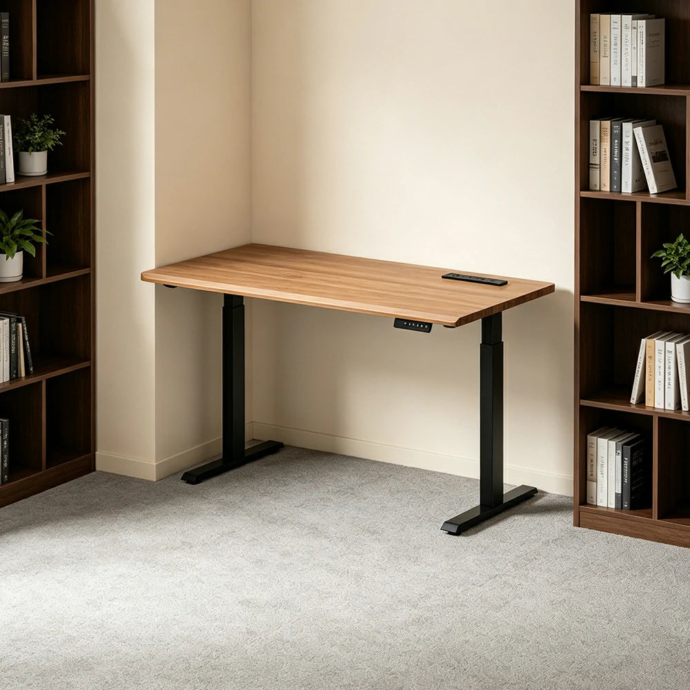 LIVARA Electric Standing Desk 140/160cm Solid Wood Height Adjustable Gaming & Office Table for Study Bedroom & Workspace - Cherry