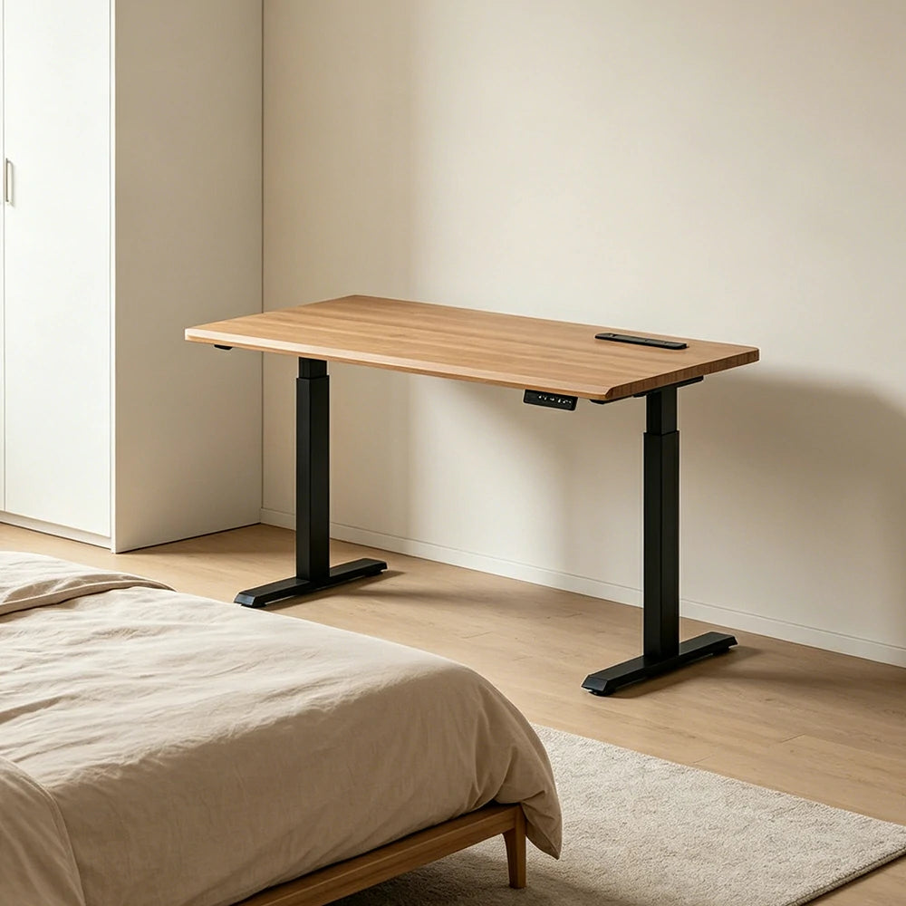 LIVARA Electric Standing Desk 140/160cm Solid Wood Height Adjustable Gaming & Office Table for Study Bedroom & Workspace - Cherry