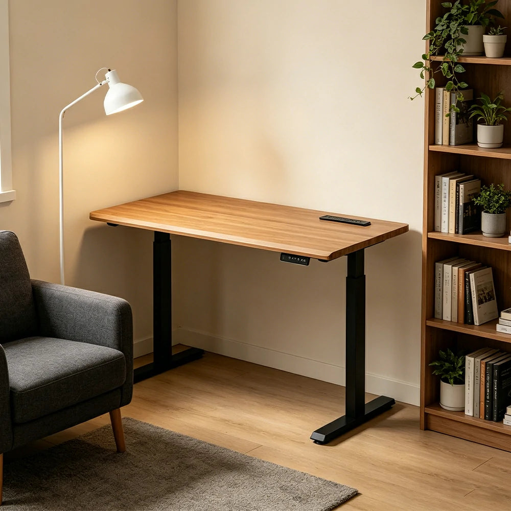 LIVARA Electric Standing Desk 140/160cm Solid Wood Height Adjustable Gaming & Office Table for Study Bedroom & Workspace - Cherry