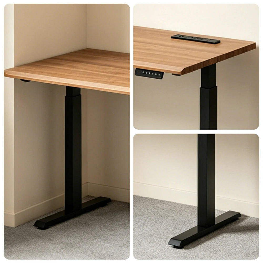LIVARA Electric Standing Desk 140/160cm Solid Wood Height Adjustable Gaming & Office Table for Study Bedroom & Workspace - Cherry