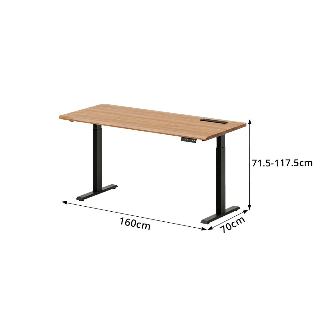 LIVARA Electric Standing Desk 140/160cm Solid Wood Height Adjustable Gaming & Office Table for Study Bedroom & Workspace - Cherry